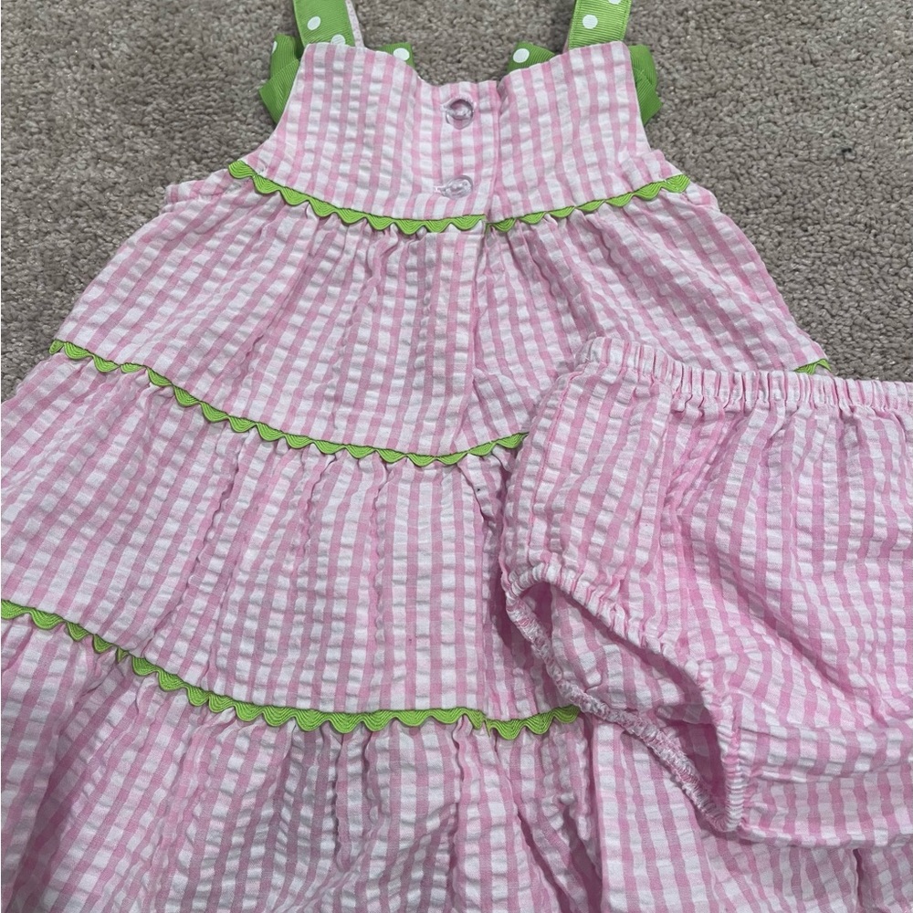 Pink and Green Gingham Baby Dress with Bloomers - Picture 3 of 5